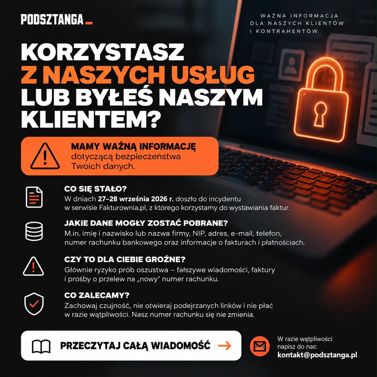 Informacja o incydencie bezpieczenstwa - Podsztanga.pl